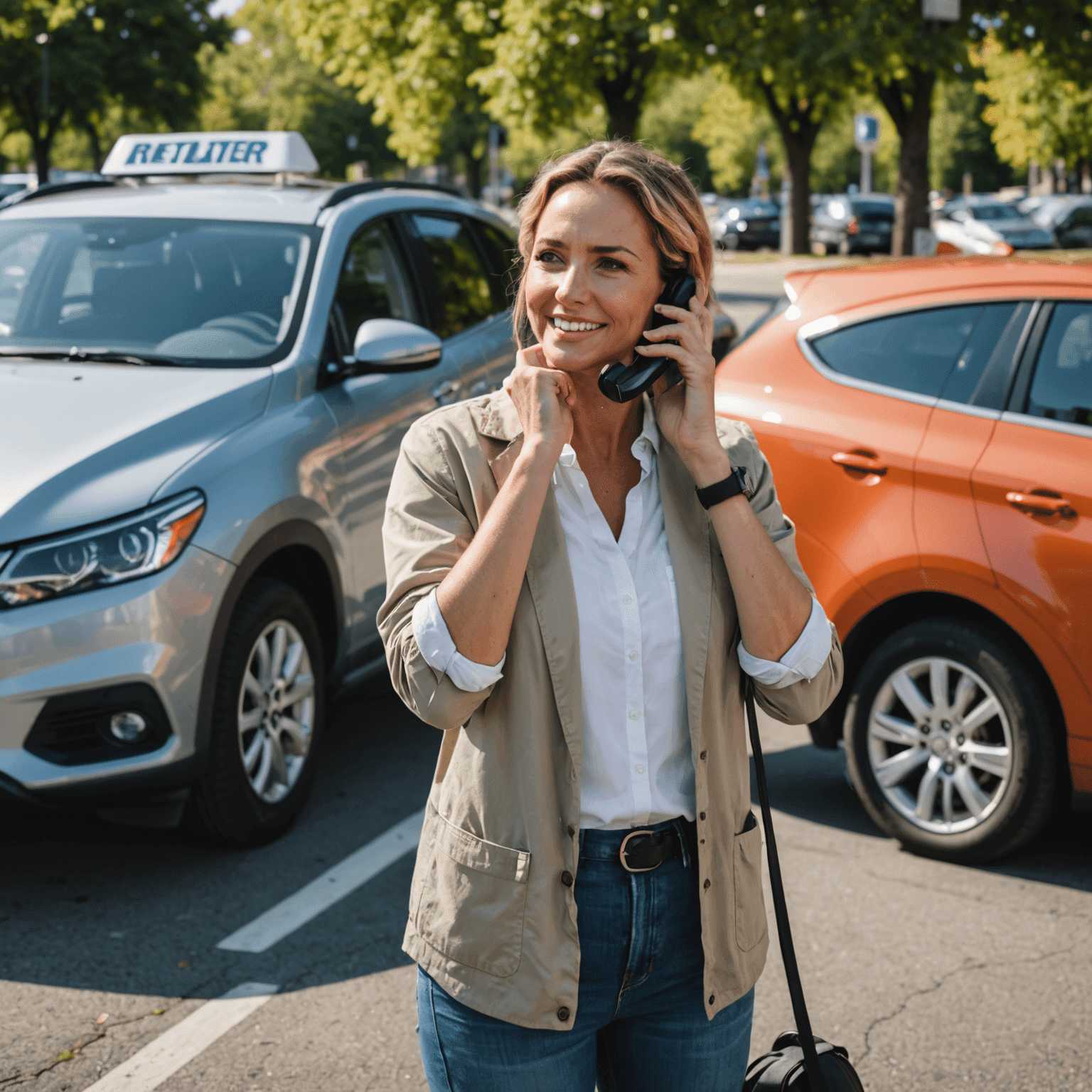 A person on the phone with a roadside assistance representative, showcasing the 24/7 support available for rental car customers.